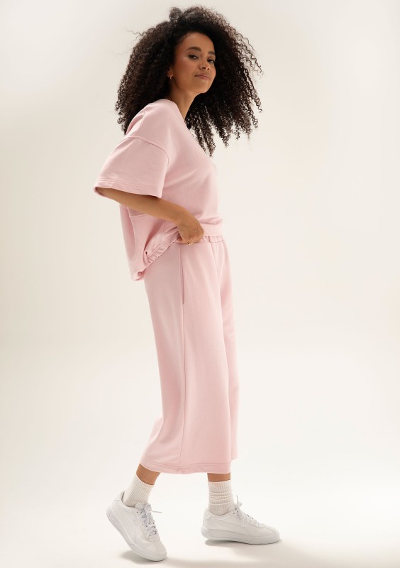 Cozy Flow - Bawełniana bluza oversize  boxy v-neck Light Pink