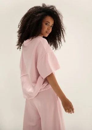 Cozy Flow - Pink oversized cotton v-neck sweatshirt