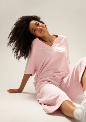 Cozy Flow - Spodnie bawełniane typu culotte Light Pink