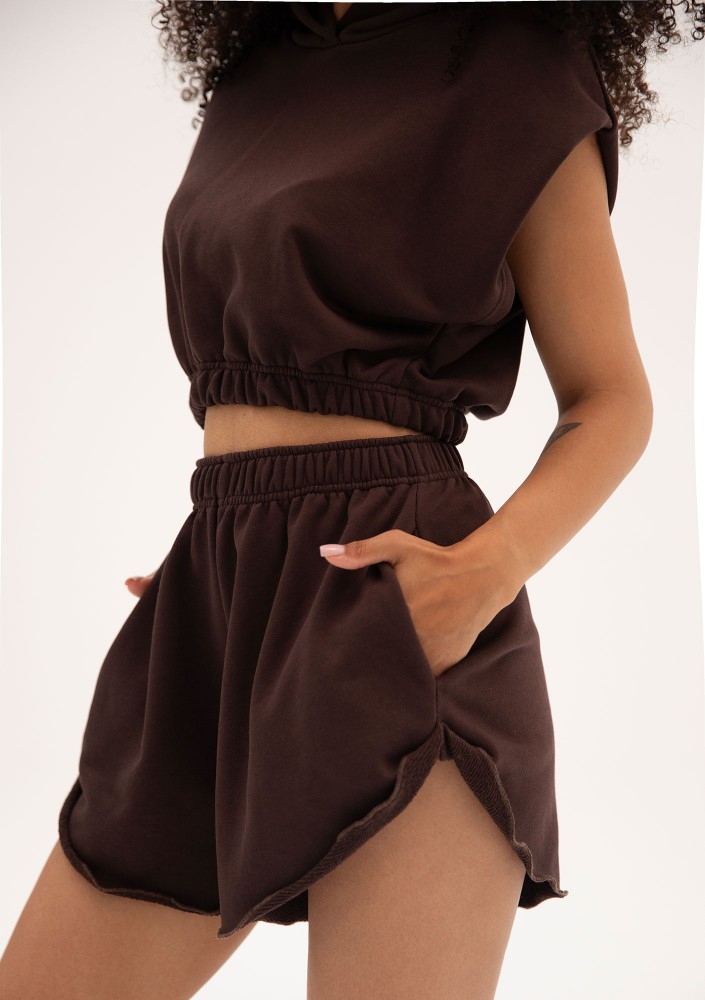 Sugar Fit - Brown boxy cropp sleeveless hoodie