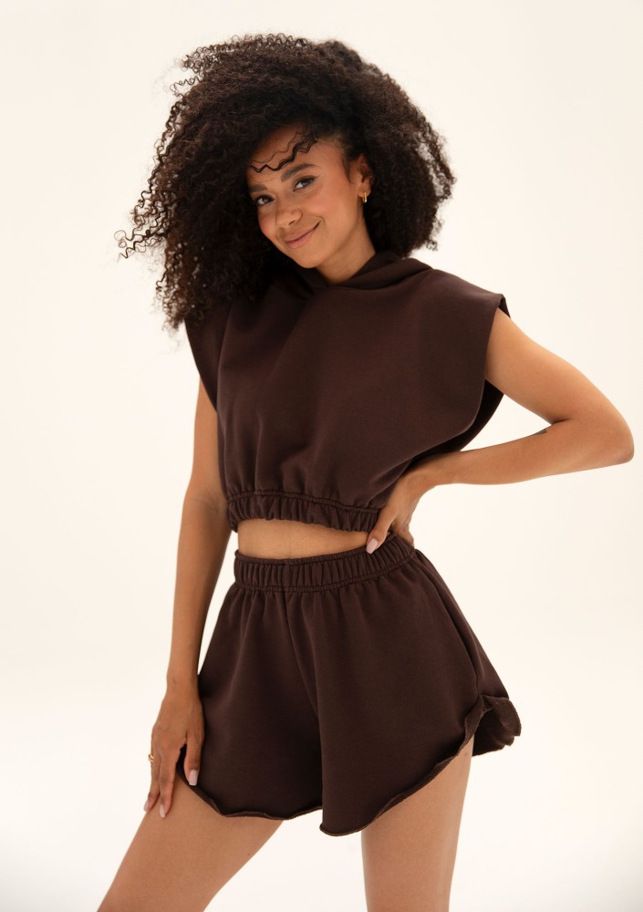 Sugar Fit - Brown boxy cropp sleeveless hoodie