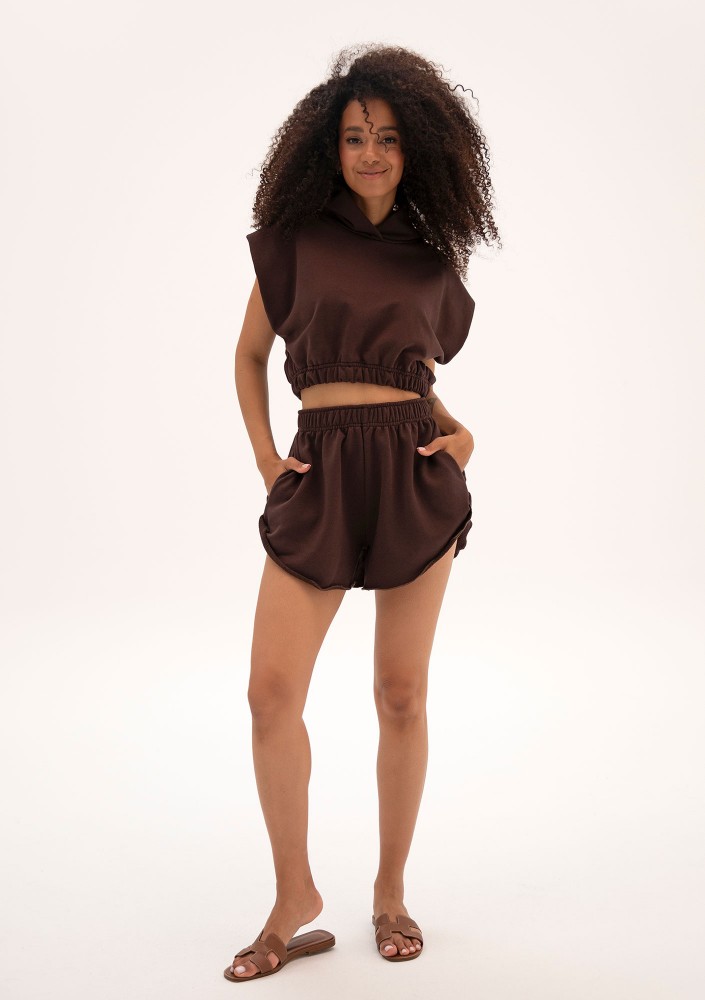 Sugar Fit - Lekkie szorty z wykończeniem typu raw edge Mocha Brown