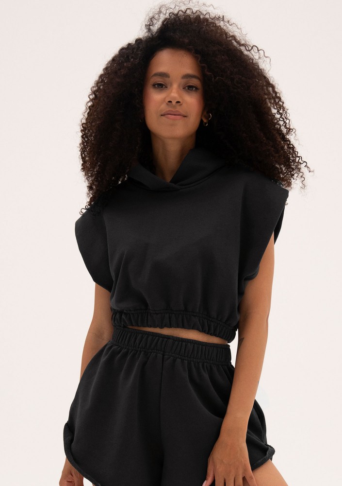 Sugar Fit - Black boxy cropp sleeveless hoodie
