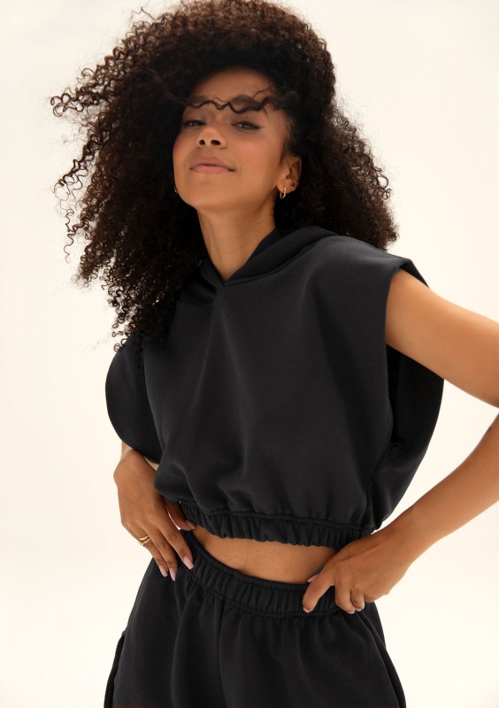 Sugar Fit - Black boxy cropp sleeveless hoodie