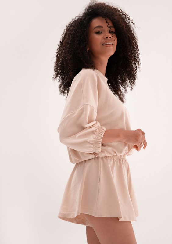 Softie - Rozkloszowane szorty z bawełnianej dzianiny Oat Beige