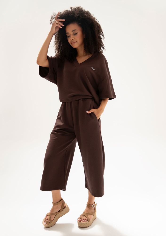 Cozy Flow - Brown cotton culotte pants