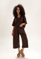 Cozy Flow - Brown oversized cotton v-neck sweatshirt