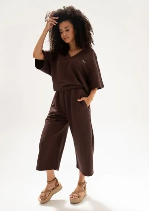 Cozy Flow - Brown oversized cotton v-neck sweatshirt