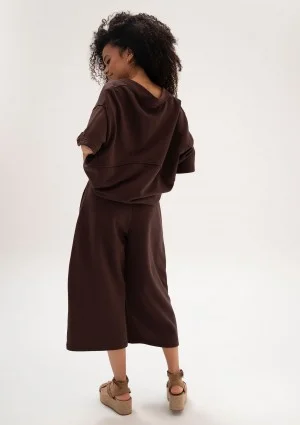 Cozy Flow - Brown oversized cotton v-neck sweatshirt