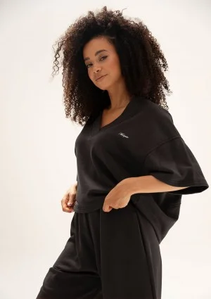 Cozy Flow - Black oversized cotton v-neck sweatshirt