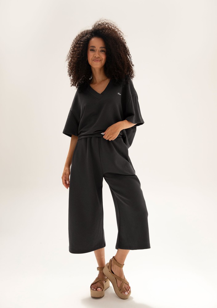 Cozy Flow - Spodnie bawełniane typu culotte Black