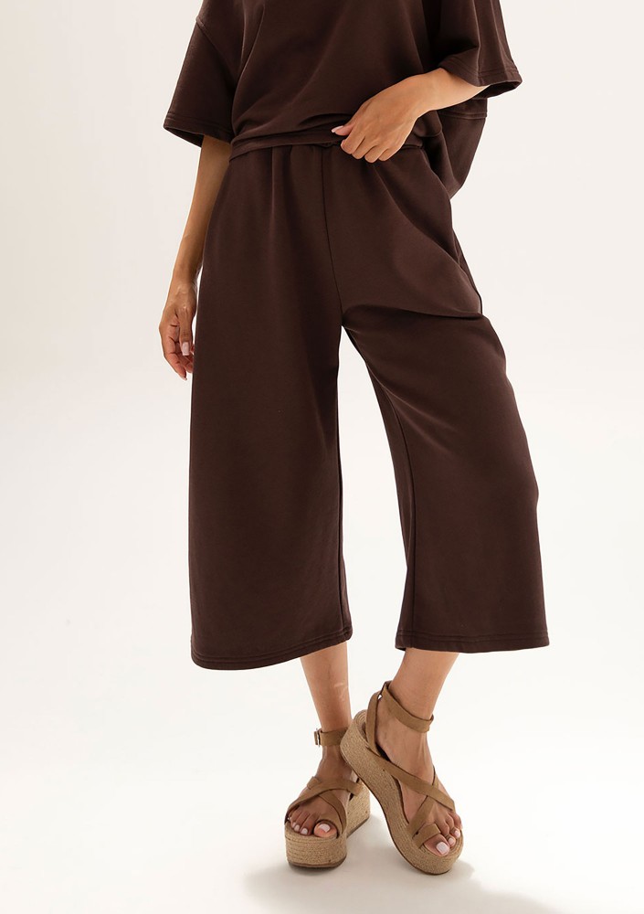 Cozy Flow - Spodnie bawełniane typu culotte Mocha Brown