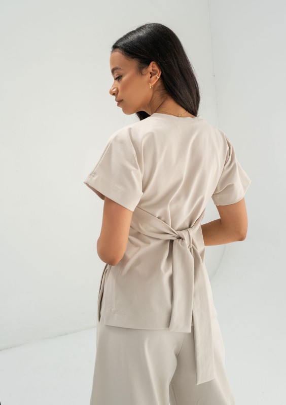 Bali - Koszulka z wiązaniem w talii Oat Beige