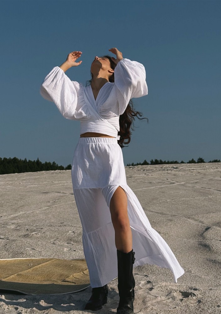 Capri - Spódnica maxi z muślinu Biała