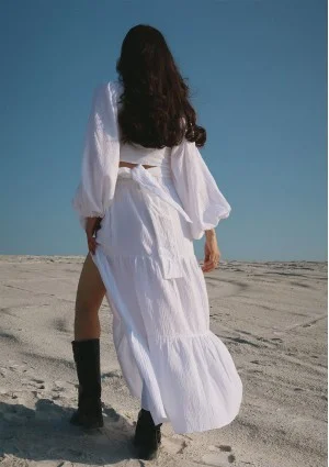 Capri - Spódnica maxi z muślinu Biała