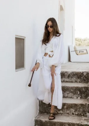 Capri - Spódnica maxi z muślinu Biała