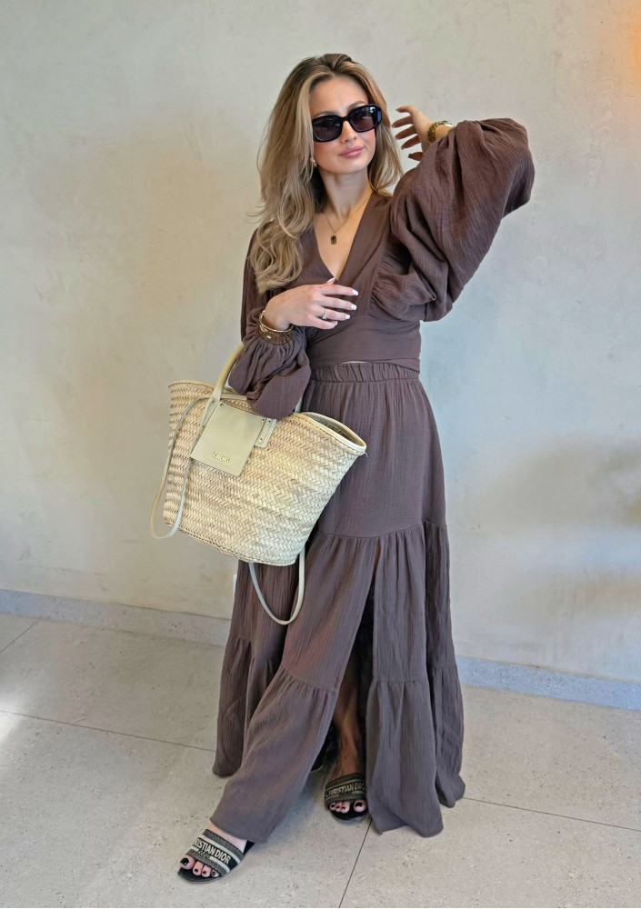 Capri - Chocolate brown muslin wrap shirt