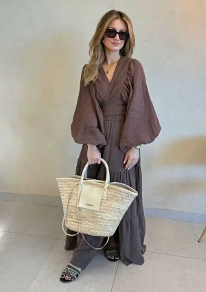 Capri - Spódnica maxi z muślinu Brązowa