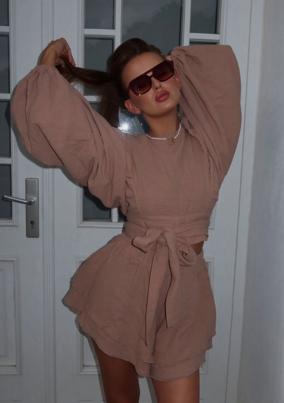 Capri - Kopertowa koszula z muślinu Beżowa