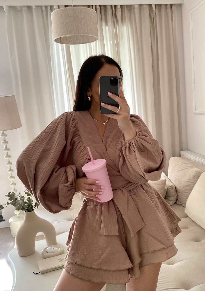 Capri - Beige muslin wrap shirt