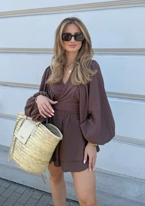 Capri - Brown muslin frilled shorts