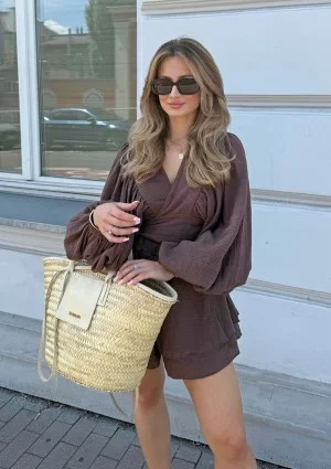 Capri - Brown muslin frilled shorts