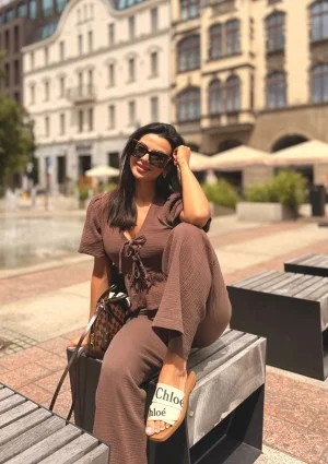 Thane - Spodnie z muślinu Brązowe