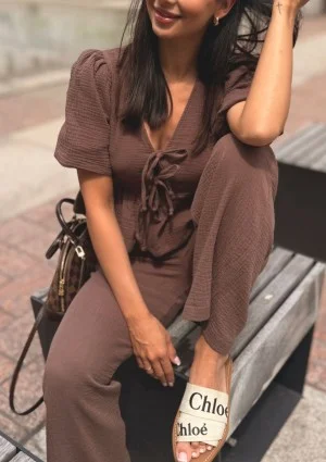 Thane - Spodnie z muślinu Brązowe