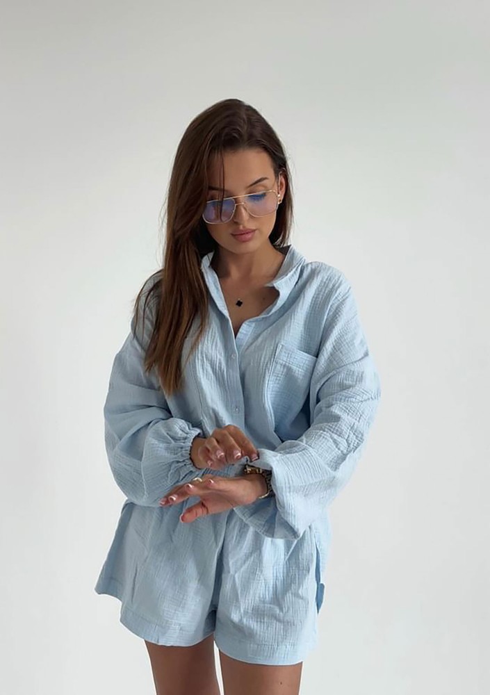 Palma - Light blue muslin oversize shirt