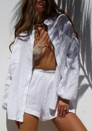 Palma - Letnie szorty z muślinu Białe