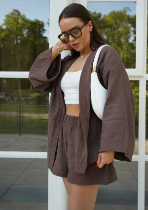 Pavla - Szorty z muślinu Brązowe