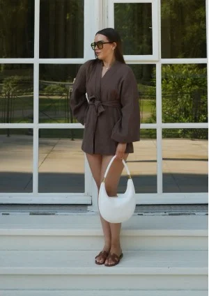 Pavla - Narzutka z muślinu Brązowa