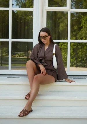 Pavla - Narzutka z muślinu Brązowa