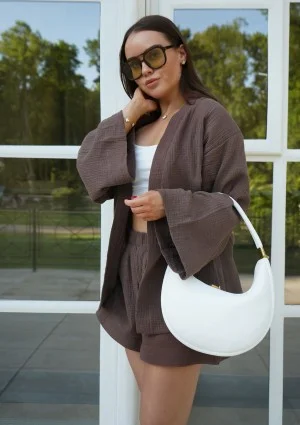 Pavla - Narzutka z muślinu Brązowa