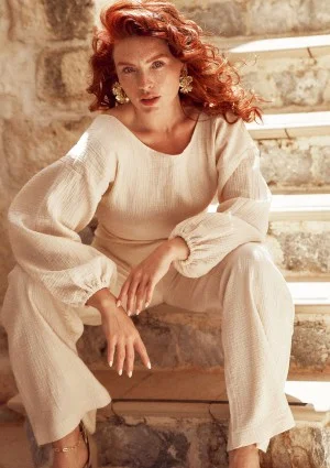 Alines - Muślinowy top wiązany z tyłu Kremowy