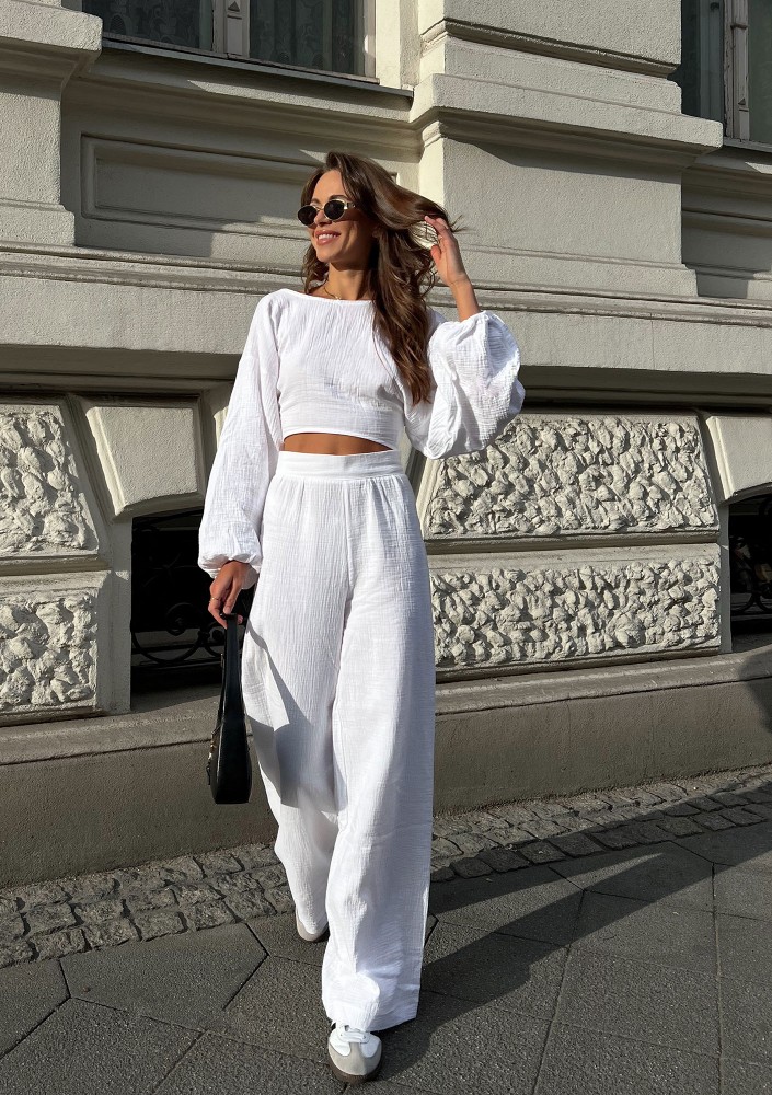 Alines - White muslin wide pants