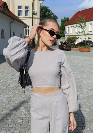 Alines - Muślinowy top wiązany z tyłu Taupe