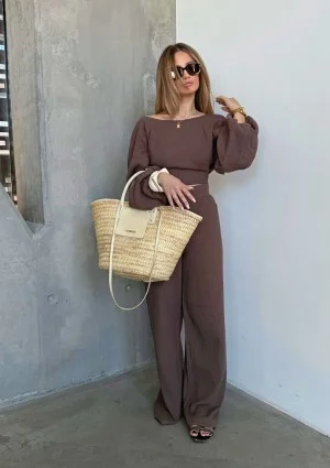 Alines - Muślinowy top wiązany z tyłu Brązowy