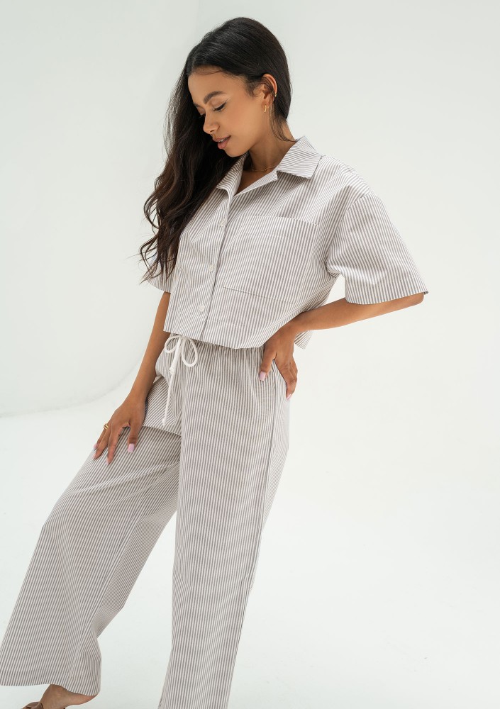 Mandy - Light blue striped cotton pants