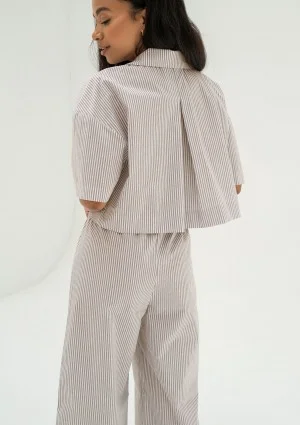 Mandy - Taupe striped cotton shirt
