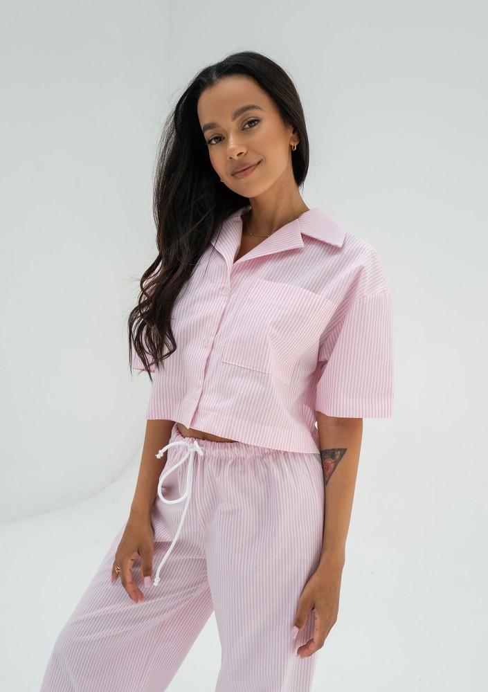 Mandy - Pink striped cotton shirt