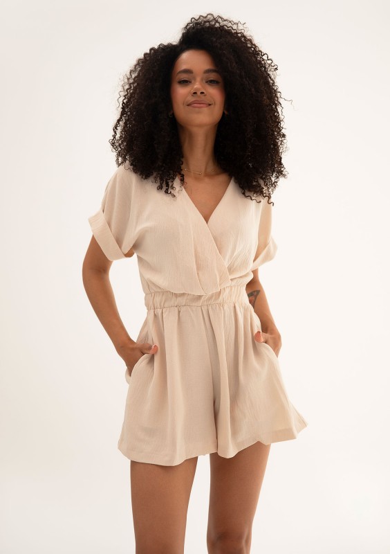 Lumi Wrap - Beige mini summer jumpsuit