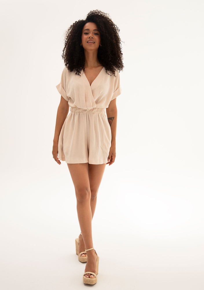 Lumi Wrap - Beige mini summer jumpsuit