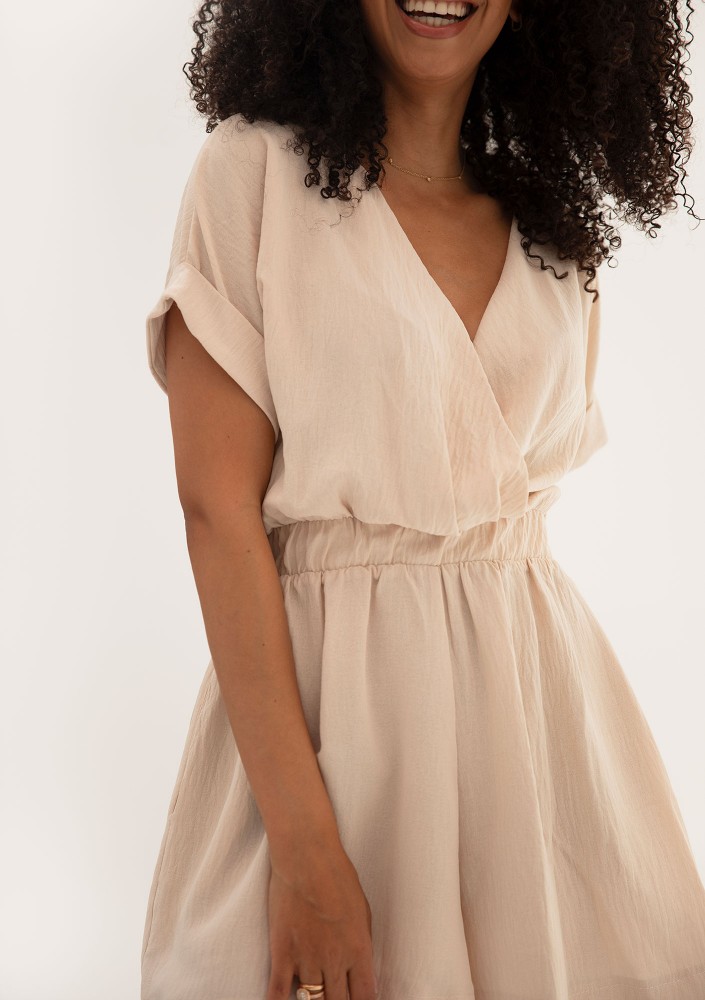 Lumi Wrap - Beige mini summer jumpsuit