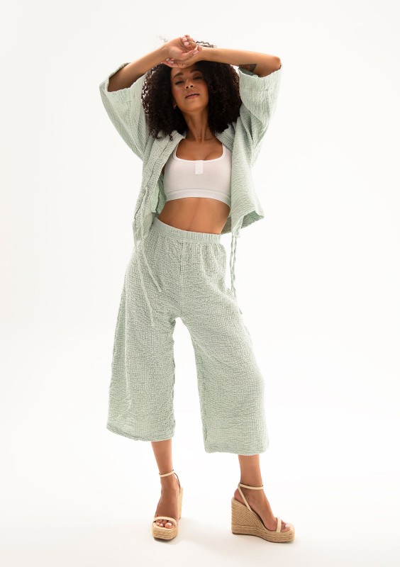 Cali - Muślinowe spodnie cropped fit Mint