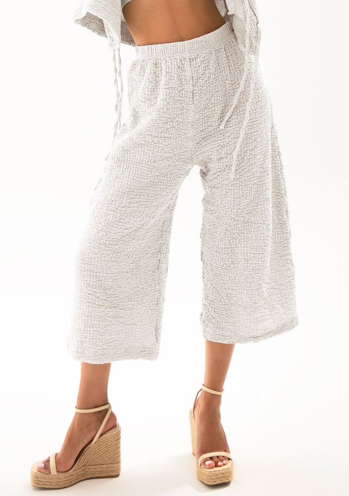 Cali - Muślinowe spodnie cropped fit Białe