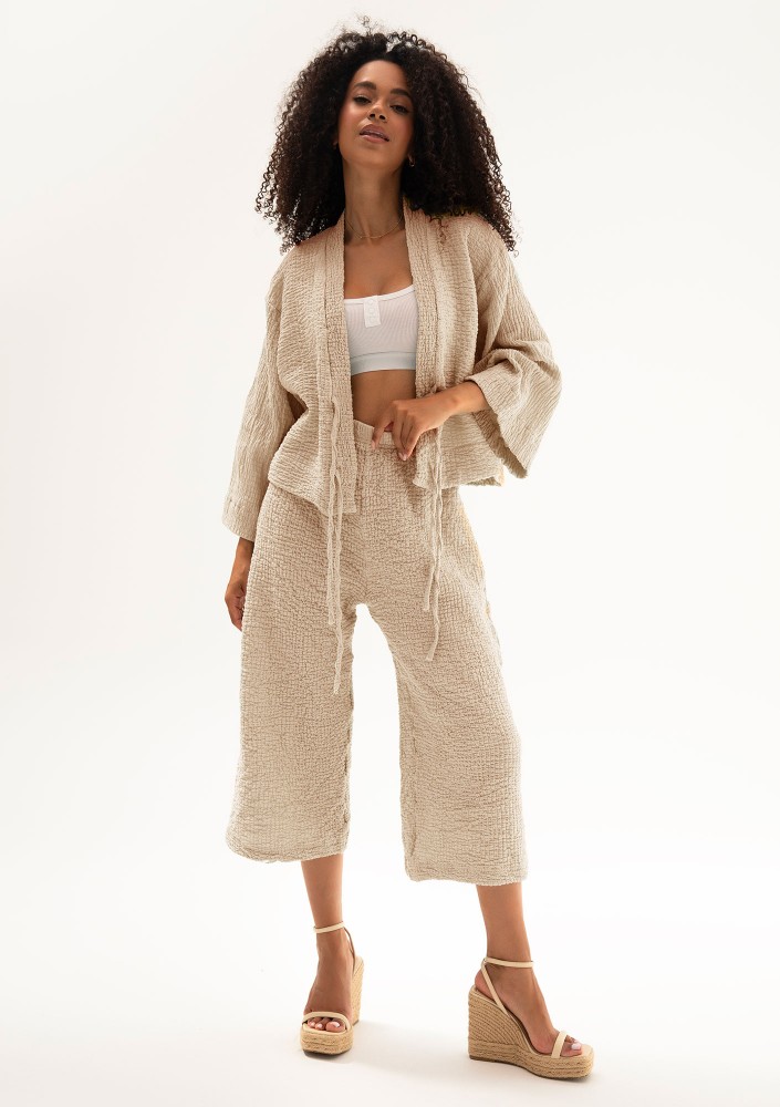 Cali - Beige soft muslin cropped fit pants