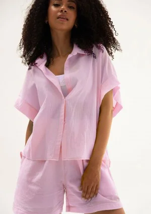 Minty - Candy pink cotton oversize summer shirt