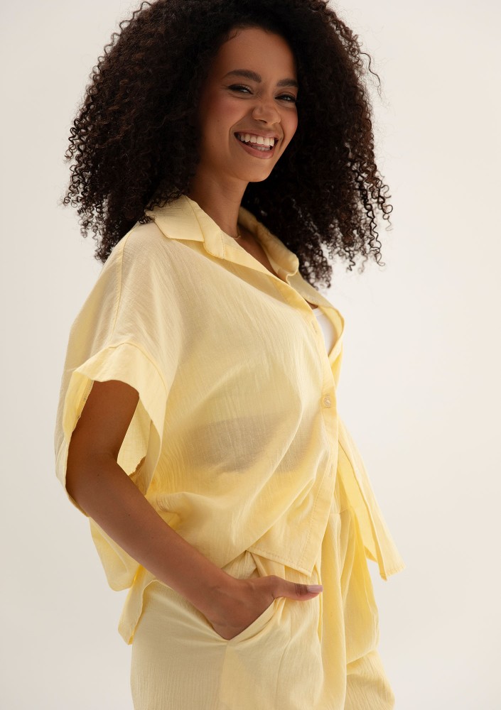 Minty - Koszula oversize z lekkiej bawełny Citrus Yellow
