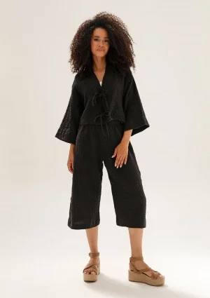 Cali - Black soft muslin kimono top
